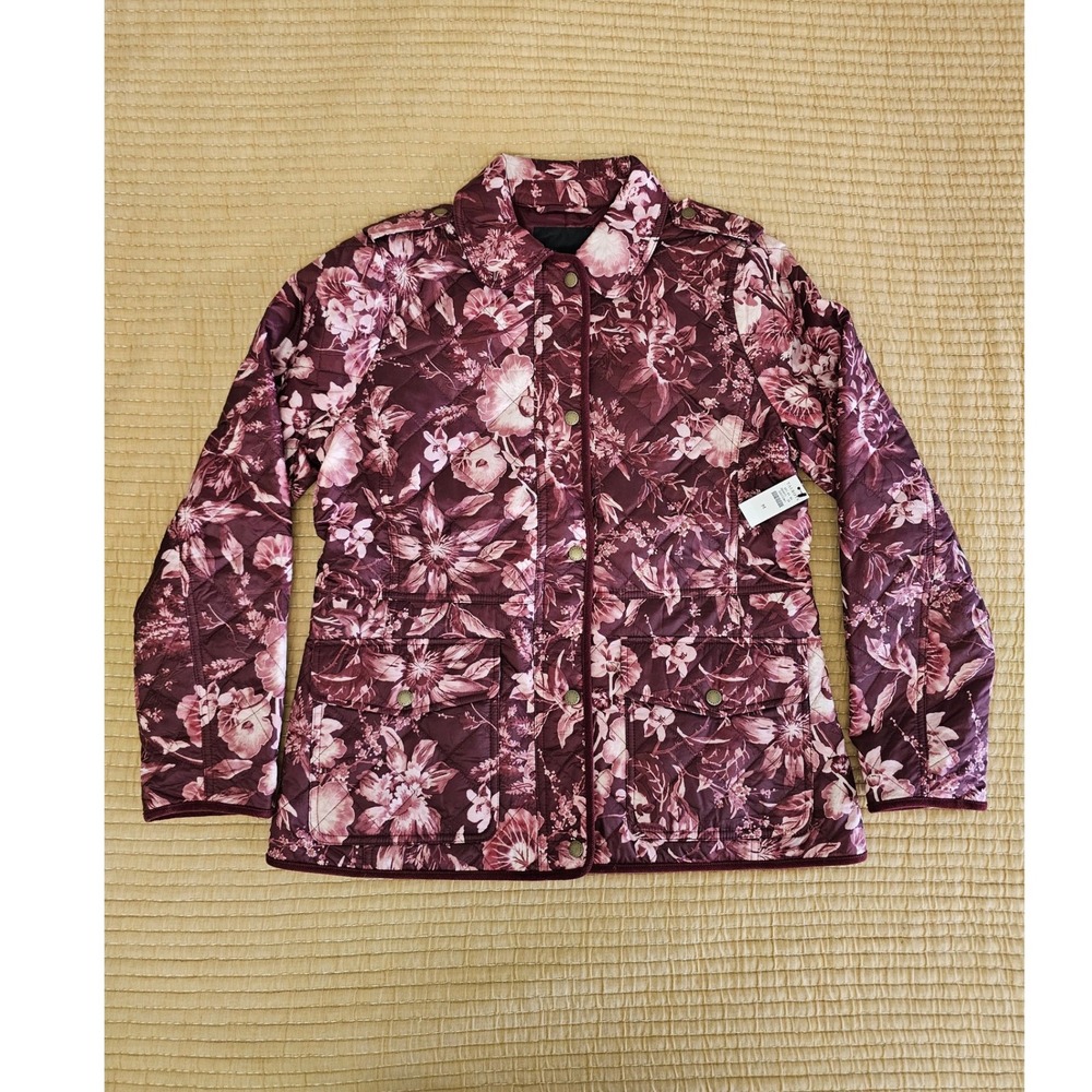 Talbots NWT Quilted Barn Jacket Splendid Floral Lightweight Purple Womens M